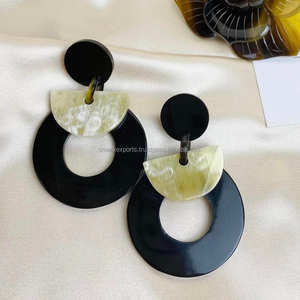 ต่างหูช่างฝีมือรูปเขาควายดีไซน์แบบหยดน้ำทรงกลมน้ำหนักเบาสำหรับผู้หญิงเด็กผู้หญิง - Product Image 1