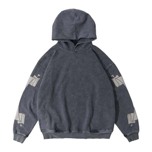 Sudadera con Capucha Estilo Gótico Y2K, Oversize, Lavado Ácido, Color Negro, Personalizable, MOQ, Alta Calidad, 100% Algodón Felpa, Ecológica, para Hombre - Product Image 5
