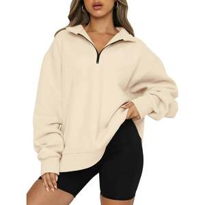 Venta Directa de Fábrica OEM, Sudaderas de Punto Impermeables Extra Grandes para Mujer con Logotipo Personalizado, Sudadera con Media Cremallera, 100% Algodón, 320 GSM - Product Image 2