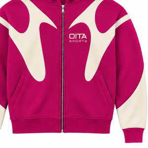 Magenta Contrast Panel <b>Zip</b> <b>Up</b> Hoodie <b>Men</b> Streetwear Full Zipper Long Sleeve Custom Casual <b>Fleece</b> Hooded Jacket With Pockets - Product Image 6