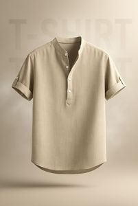 เสื้อเชิ้ตแขนสั้นผู้ชาย ผ้าทวิลล์สีพื้น ปกคอพับ ติดกระดุมด้านหน้า ใส่ได้ในฤดูร้อน - Product Image 3
