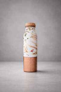 Botella de agua de acero inoxidable con estampado bohemio y tapa de madera, portátil para viajes, con diseño único de cobre. - Product Image 3