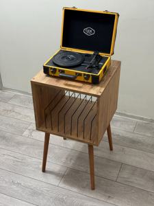 Meuble de rangement pour tourne-disque en bois massif de luxe, style mid-century modern, avec étagère de rangement pour disques vinyles, pour salon - Product Image 2