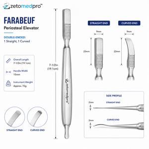 เครื่องมือยกกระดูกหุ้มเส้นเลือดฝอย FARABEUF แบบสองด้าน ปลายตรงและโค้ง ขนาด 7.5 นิ้ว ยี่ห้อ ZETOMEDPRO - Product Image 2