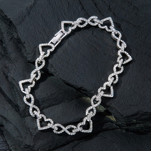Bracelet unisexe de luxe plaqué or avec diamants, style hip-hop, chaîne tennis à maillons ronds taille brillant, ton argenté - Product Image 4