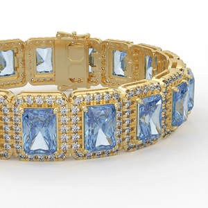 Bracelet de luxe en saphir taille radiant avec halo de diamants, en or 14K 18K, micro-pavé, bijou raffiné, cadeau de mariage ou d'anniversaire pour femme - Product Image 6