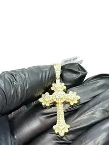 จี้รูปกางเขนประดับโมอิสซาไนต์ทรงกลม 2.10 กะรัต สำหรับผู้หญิง ทำจากเงินแท้ชุบทอง สไตล์ฮิปฮอป เหมาะเป็นของขวัญ - Product Image 6