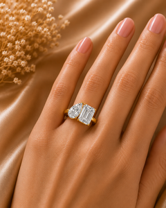 <b>Emerald</b> & Pear Cut Lab Grown Diamond <b>Ring</b> 925 <b>Silver</b> 9kt, 14kt, 18kt Gold Diamond <b>Rings</b> for Women's Engagement <b>Ring</b> - Product Image 2