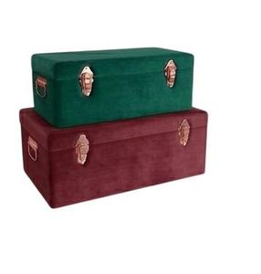 Set of 3 Modern Grey Metal <b>Storage</b> Trunk Boxes Decorative Tin <b>Chests</b> with Rose Gold Latch Lock and Side Handles for Home <b>Storage</b> - Product Image 2