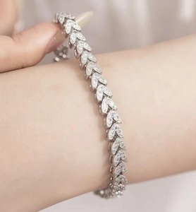 Luxury Moissanite Leaf Link Bracelet Iced Out Hip Hop Jewellery White Gold Diamond Look Statement Wrist Chain - Product Image 2