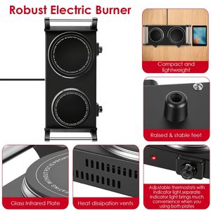 Fornello Elettrico Portatile a Doppia Piastra da 1800W, Piastra Riscaldante da Tavolo per Camper con 5 Regolazioni di Temperatura a Gradazione Continua - Product Image 6