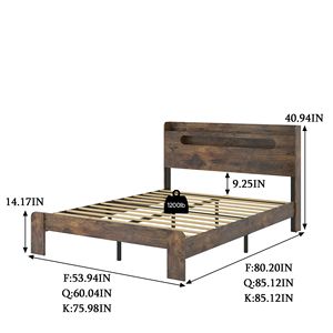 Letto Matrimoniale in Legno con Testiera Illuminata a LED e 2 Porte USB, Silenzioso, Senza Necessità di Rete a Doghe, con Contenitore - Product Image 5