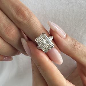 HUGE 8 Carat <b>Emerald</b> Cut F VVS2 Lab Grown Diamond Three Stone <b>Ring</b> , Unique 3 Stone <b>Ring</b> , IGI Certified - Product Image 4