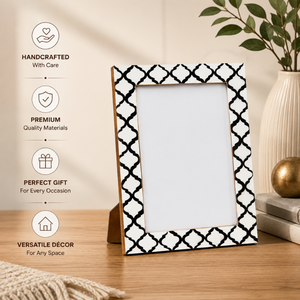 Handcrafted Black & White Moroccan Bone Inlay Photo <b>Frame</b> Decorative | <b>Wooden</b> <b>Picture</b> <b>Frame</b> for Tabletop & Wall Display Home - Product Image 5