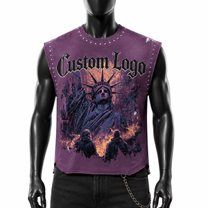 Custom Distressed Graphic DTG Printed Rhinestone <b>Tank</b> <b>Top</b> <b>Vintage</b> Sleeveless 100% Cotton Unisex OEM Wholesale Fashion - Product Image 3