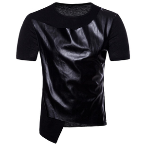 เสื้อยืดแฟชั่นผู้ชาย แบรนด์ Supplier รุ่น Pour Hommes ตกแต่งด้วยหนัง ตัดต่อผ้าฝ้าย สไตล์ลำลอง - Product Image 1