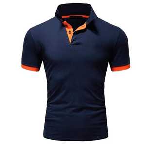 Men's Short Sleeve <b>Polo</b> Shirt Knitted Color Blocked Casual Style <b>Orange</b> Trim Collar and Cuffs - Product Image 1