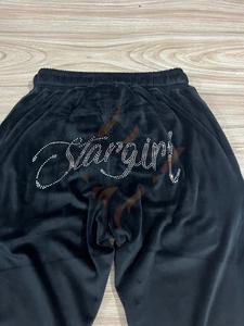 OEM Custom <b>Women's</b> Rhinestone Printed <b>Velvet</b> High Waist Flared Elegant Pants Sexy Solid Color <b>Velvet</b> Pants for <b>Woman</b> - Product Image 3