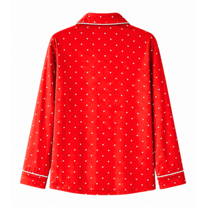 Delta |   Sigma |   Conjunto de Pijama para Mujer Theta Sorority con Estampado de Corazones Rojos, Botones al Frente, Manga Larga, Cuello con Muescas y Ribete en Contraste - Product Image 3