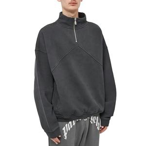 Sweat-shirt à capuche en molleton pour homme avec logo personnalisé, col zippé, 100% coton, style ample - Product Image 3