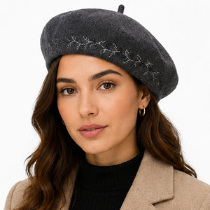 Premium Merino Wool <b>Beret</b> Hat-Classic Felt Design with Delicate Embroidery Lightweight & Adjustable for Winter Outdoor Use - Product Image 4