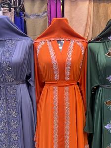 Wholesale Modest Dubai Beaded Sequined Long Sleeve <b>Abaya</b> Muslim Traditional Handmade <b>Wedding</b> Women Polyester Breathable V Neck - Product Image 3