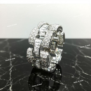 Iced Out Unique Moissanite Diamond Baguette Cut Link Style <b>Ring</b> In 925 Sterling <b>Silver</b> Bold Hip Hop Statement <b>Ring</b> <b>For</b> <b>Men</b> Women - Product Image 2