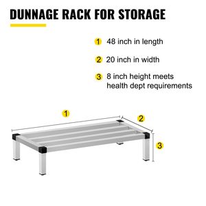 Scaffale commerciale in alluminio Dunnage 48 ''X 20'' mensola per servizio di ristorazione 8 ''piano 1500lbs capacità per ristoranti cucine negozi - Product Image 2