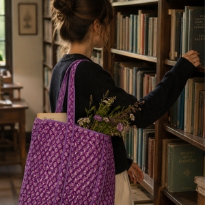 Sac fourre-tout pour femme, motif floral imprimé à la main, style bohème, léger, pliable, écologique, fermeture éclair, plage - Product Image 2