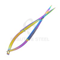 Ciseaux à cuticules professionnels à ressort avec pointes ultra-fines et finition arc-en-ciel multicolore pour des soins de précision