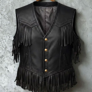 Men Western <b>Suede</b> Fringe Vest <b>Leather</b> Cowboy Sleeveless <b>Jacket</b> Tassel Biker Rodeo Festival Wear Wear Premium OEM Apparel - Product Image 1