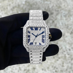 Reloj de Lujo con Diamantes para Hombre, Caja Cuadrada, Números Romanos Analógicos, Cuarzo, Correa de Acero Inoxidable, Cierre Desplegable, 41 mm - Product Image 1