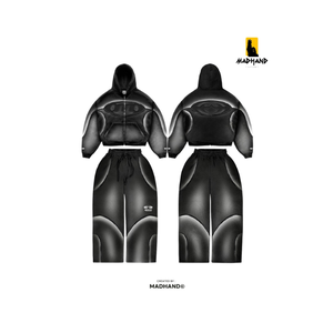 Black Gradient Logo <b>Zip</b> <b>Up</b> Hoodie & Pants Set | Oversized Streetwear Tracksuit | Custom OEM Private Label Manufacturer - Product Image 1