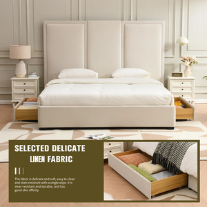 Tête de lit King Size en bois massif OEM de haute qualité, en lin, style moderne vietnamien, bois massif + bois manufacturé MD04 - Product Image 4