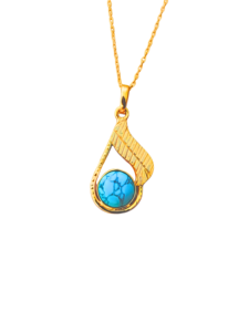Collar con Colgante de Gota de Agua en Latón Chapado en Oro con Bisel de Turquesa y Cadena Figaro, Joyería Clásica Vintage Unisex - Product Image 2