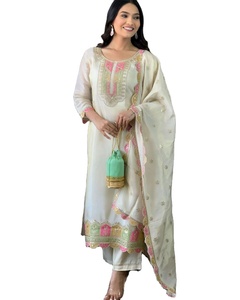 Embroidered Chanderi Silk A-line Kurta <b>Gota</b> Set Custom Casual Northeast Indian Kurti From Indian Exporter - Product Image 1