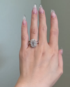 2 Carat Vintage Halo Emerald Cut Lab Grown <b>Diamond</b> Engagement <b>Ring</b>, 14k Rose Gold Pave Band <b>Ring</b> IGI Certified - Product Image 3