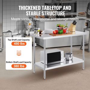 Tavolo da Lavoro Commerciale in Acciaio Inox 48" X 36" con Profondità 24" per Preparazione Alimenti, Banco da Lavoro in Metallo Resistente - Product Image 2