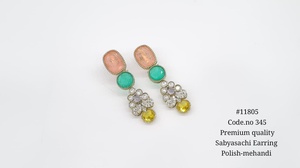 Pendientes colgantes 11805Dangle con baño de Mehandi, circonita cúbica, piedras preciosas coloridas, diseño floral, pendientes colgantes de lujo para bodas. - Product Image 5