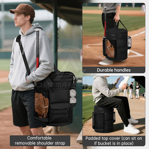 Bolsa de béisbol de gran capacidad para viaje con compartimentos separados para zapatos y pelota, correas de hombro ajustables - Product Image 6