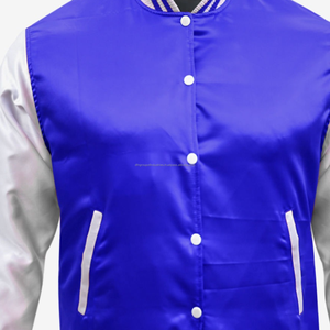 Chaqueta cortavientos de satén de estilo fresco con cuello de punto, venta al por mayor, chaquetas universitarias de satén rojo de béisbol, ribete a rayas para hombres - Product Image 5