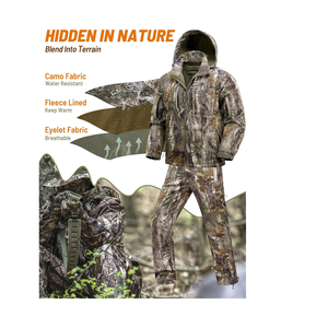 Men's Camouflage Hunting Suit And Pants Set With Hood Waterproof Breathable Outdoor Wear Full Sleeve - Product Image 1