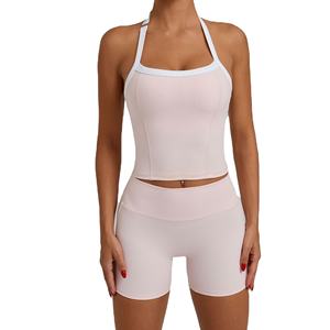 2025 nueva llegada ropa deportiva personalizada pantalones cortos de cintura alta Halter sujetador gimnasio Fitness Yoga conjuntos de Entrenamiento para mujeres - Product Image 3