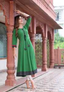 Kurta Anarkali Verde de Algodón con Bordado para Mujer, Cuello Redondo, Mangas Tres Cuartos, Diseñada para Vestir en Eventos Festivos Étnicos Globales - Product Image 5