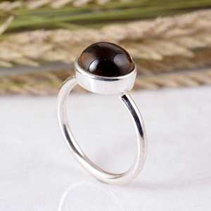 SHYAM JEWELRS Handmade 925 Sterling Silver Brown Smokey Quartz <b>Adjustable</b> Dainty <b>Ring</b> Unisex Boho & Hippie Style Wedding - Product Image 4