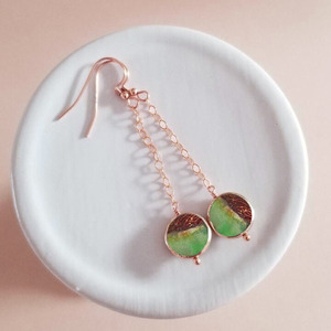 Pendientes Colgantes con Forma de Moneda de Crisoprasa, Piedra Preciosa Natural Verde, Chapados en Oro Rosa, Joyería Hecha a Mano para Mujer - Product Image 5