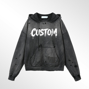 เสื้อฮู้ดดี้โอเวอร์ไซส์ผ้าฝ้าย 450 แกรม ซักกรด สไตล์สตรีทแวร์ ผู้ชาย แบบสั่งทำพิเศษ ดีไซน์ซันเฟด ผู้ผลิตเสื้อผ้าดีไซน์เนอร์ ลุคดิสเทรส ผู้ชาย 2 in 1 ดีไซน์ สำหรับฤดูหนาว - Product Image 1