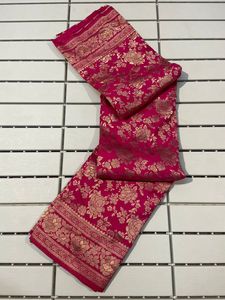 Sari indio étnico elegante de seda khadi georgette pura y suave con trabajo de zari, para novias, bodas, fiestas de graduación, playa y eventos. - Product Image 4