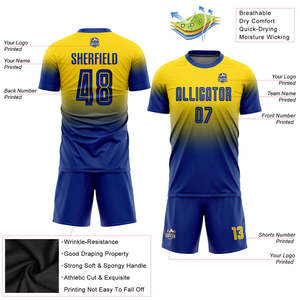 Uniforme de Fútbol Personalizado con Degradado Amarillo y Azul, Conjunto de Camiseta de Fútbol con Sublimación Ombre Real, Equipación de Partido Elite para Hombre, Trajes de Secado Rápido - Product Image 2