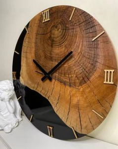 Horloge murale ronde moderne en résine époxy bleue à grain de bois, simple face, à suspendre, pour salon, thème fruits et nourriture - Product Image 3